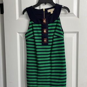 Navy and green stripped, fitted dress by Michael Kors